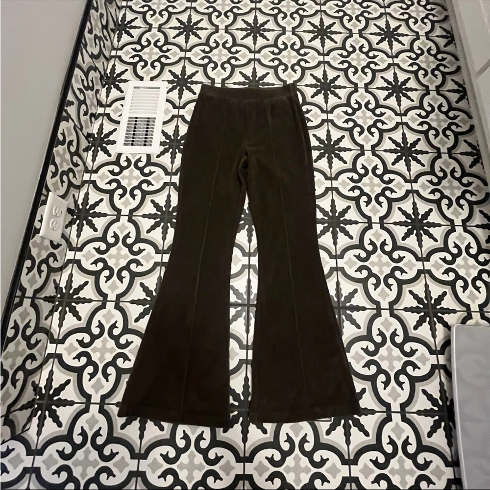 Women’s Green Suede-Look Flare Pants- Size XS
